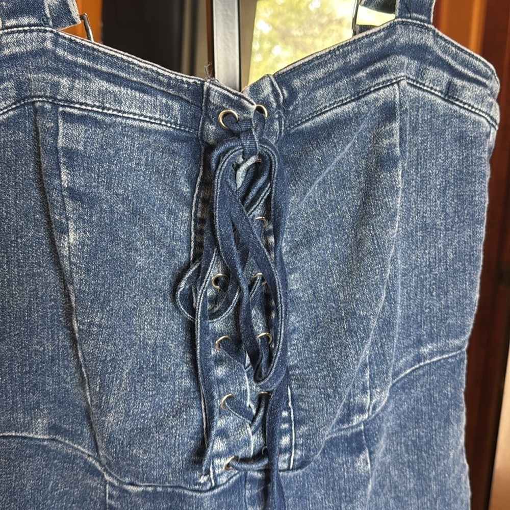 Windsor Denim Lace-Up Romper Size M Blue Corset Style Bodycon Festival Western - Picture 6 of 11